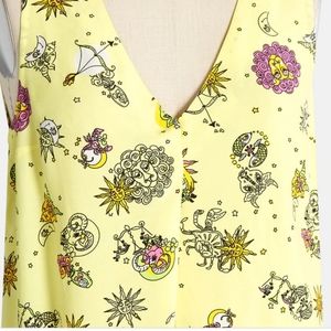 NWT modcloth 60s Astrology Print zodiac tank top shirt blouse yellow